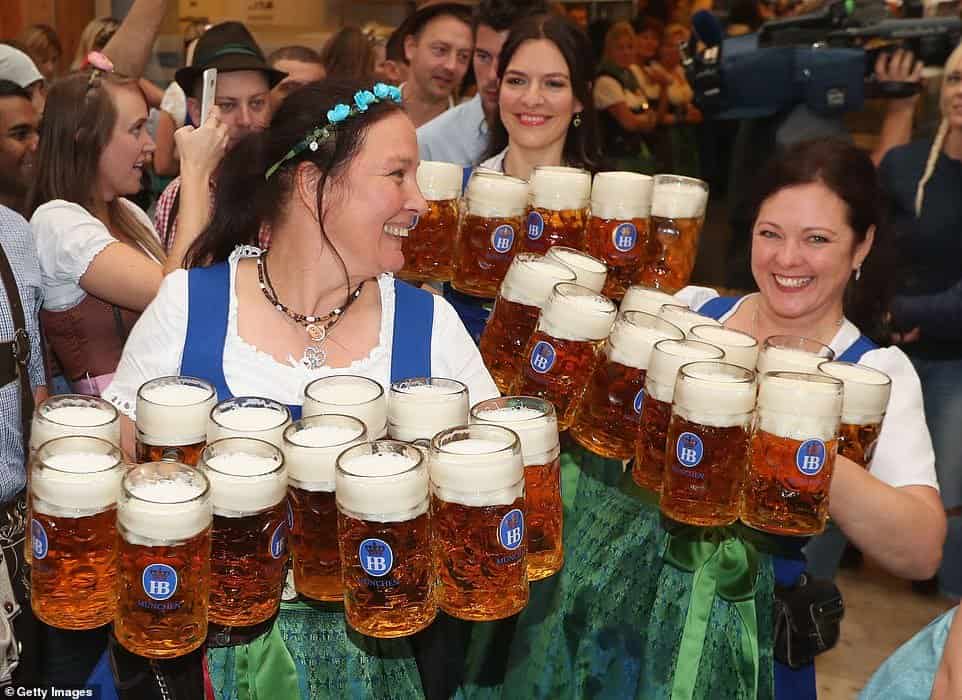 Oktoberfest Beer Maids carrying 10 steins